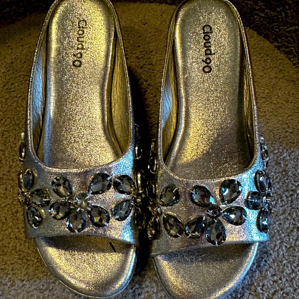 Cloud 9 Silver Sandals with Floral beading